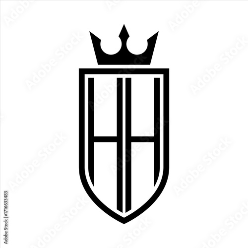 HH Vector logo of initials shield with crown and minimalist, elegant style