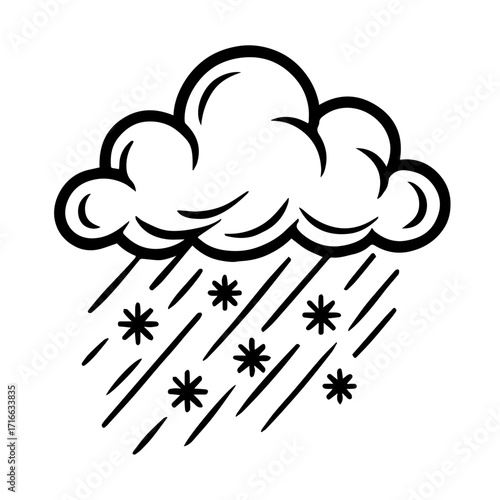 Mixed Precipitation Weather Icon – Black and White Rain and Snow Cloud Illustration