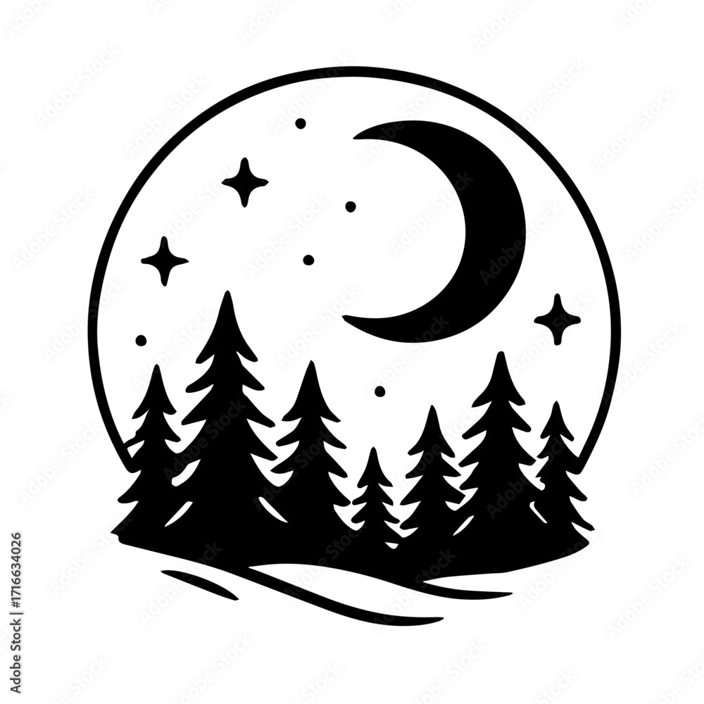 Fototapeta premium Moonlit Forest Icon – Stylized Nighttime Nature Vector