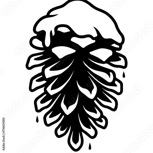 Snow-Covered Pine Cone Icon – Surreal Winter Nature Vector