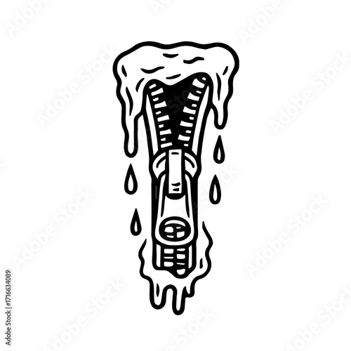 : Melting Zipper Icon – Surreal Unraveling Symbol Vector