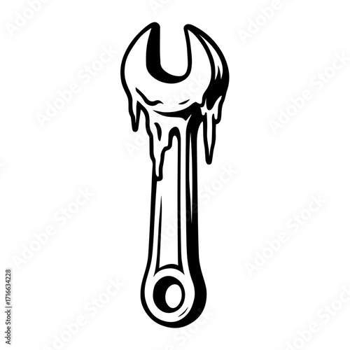 Melting Wrench Icon – Surreal Tool Transformation Vector