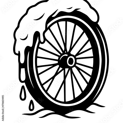 Dripping Bicycle Wheel Icon – Surreal Cycling Vector