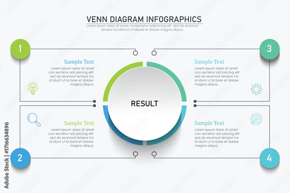 Fototapeta premium Venn diagram infographic chart template for business 3 parts, options, presentation with venn diagram elements vector illustration.