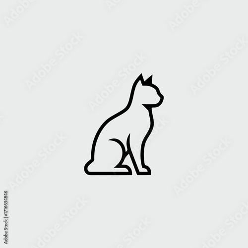 A simple black cat silhouette vector illustration on a white background with a cute tail and pointy ears