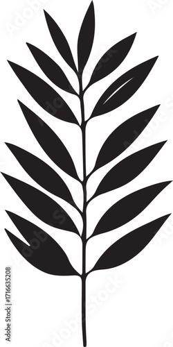 An illustrative vector graphic shows a dark silhouette of a plant stem with pointed leaves on either side. The image has been submitted to Adobe Stock as a vector image.