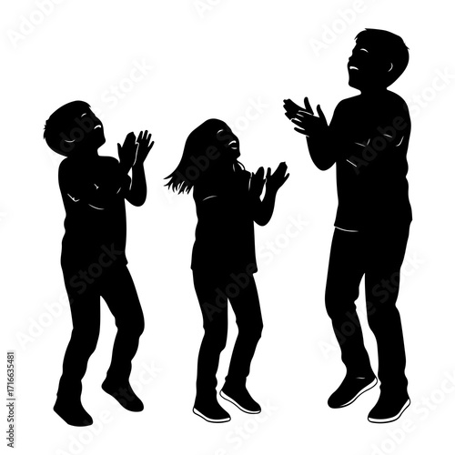 Children clapping hands joyfully silhouettes