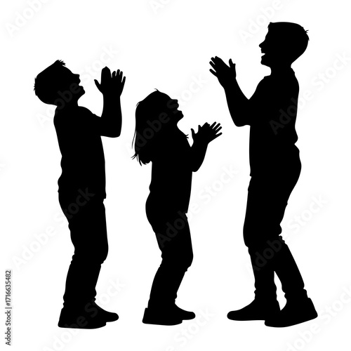 Children clapping hands in silhouette vector