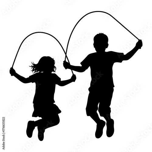 Children jumping rope skipping playing