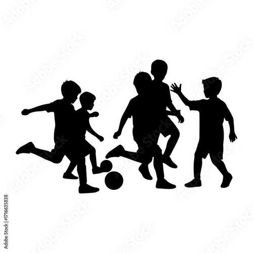Children playing soccer silhouette kids boys