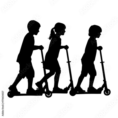 Children riding scooters outdoor activity