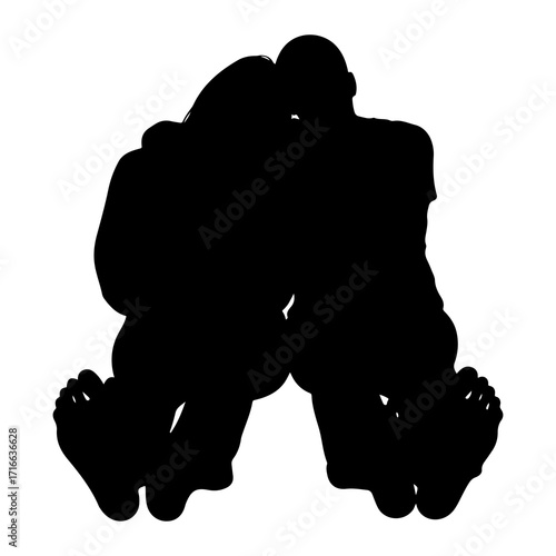 Couple embracing intimate silhouette black