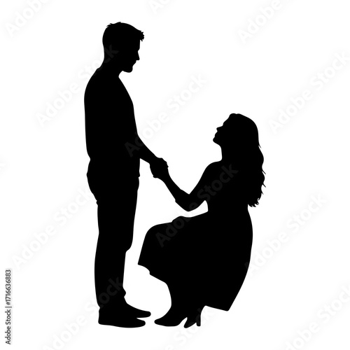 Couple holding hands proposing silhouette proposal