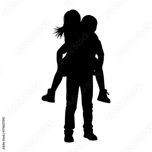 Couple piggyback ride silhouette black