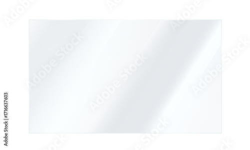 Realistic transparent shiny glossy glass plate panel with light glare reflective surface effect overlay on PNG isolated background rectangle gradient window
