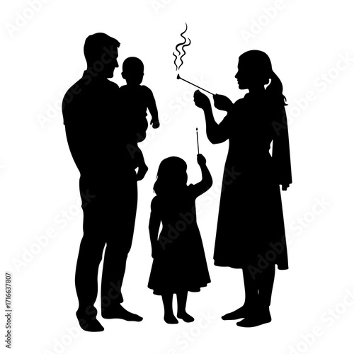 Family celebrating with sparklers celebration fireworks