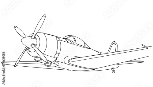 Vector art of detailed line art of a vintage airplane, capturing the essence of aviation history, perfect for technical drawings, historical illustrations, and aviation enthusiasts