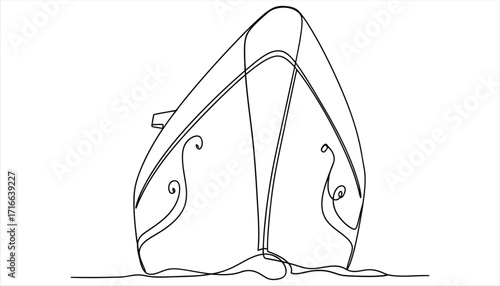 Vector art of a captivating line drawing showcases the bow of a majestic ship, , gracefully cutting through the water, evoking a sense of adventure and maritime history