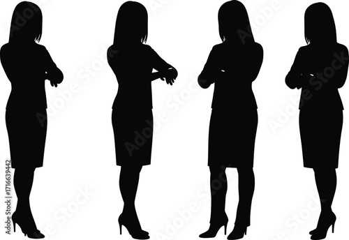 Businesswoman silhouettes, professional women standing, corporate female teamwork, office leadership, confident posture, career success, workplace diversity, modern business concept, empowerment