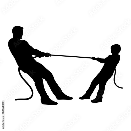 Father and child tug of war rope competition