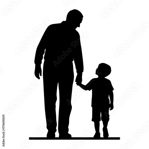 Father and son holding hands silhouette black and white