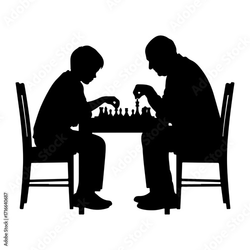 Father and son playing chess board game