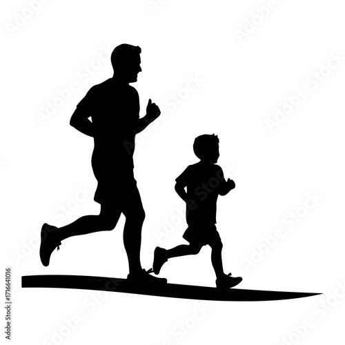 Father and son running together jogging exercise