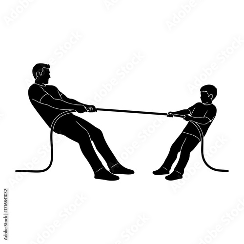Father and son tugging rope tug of war rope pulling