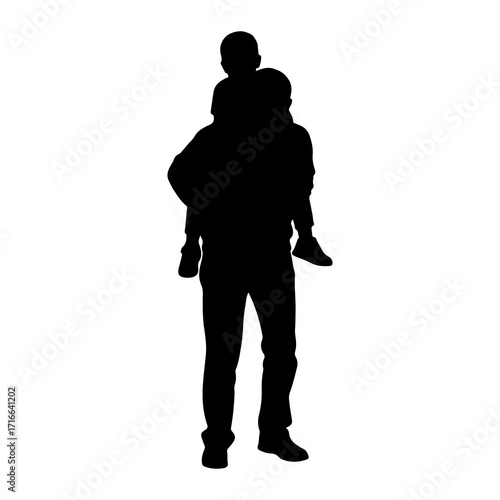 Father carrying child on shoulders silhouette piggyback