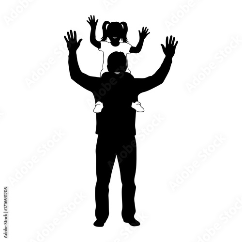 Father carrying child on shoulders silhouette
