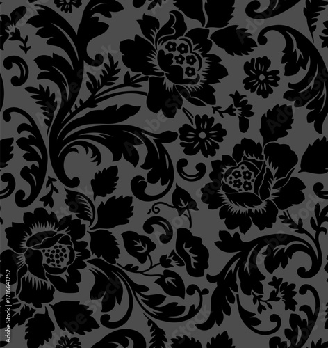 Vector damask seamless pattern background. Classical luxury old fashioned damask ornament, royal victorian seamless texture for wallpapers, textile, wrapping. Exquisite floral baroque template