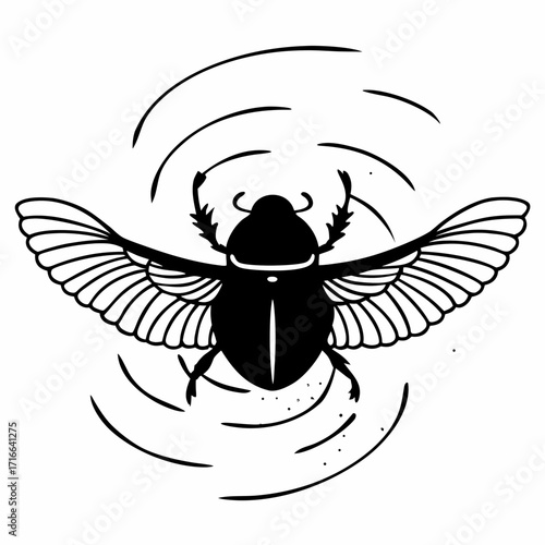 Dust whirl beetle silhouette on white background