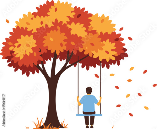 Autumn Leaves Falling From Tree While Person Swings