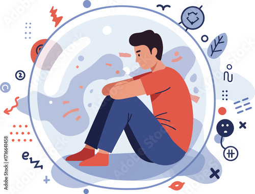 Man Trapped Inside a Bubble Feeling Isolated