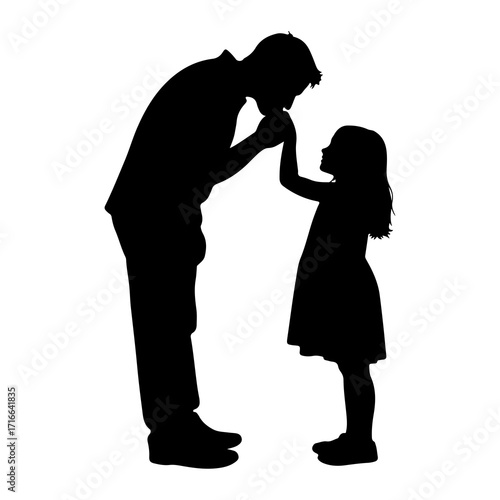 Father kissing daughter hand silhouette child