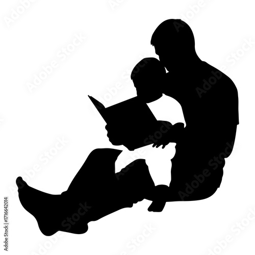 Father reading book to child silhouette vector
