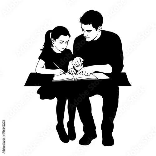 Father teaching daughter writing learning