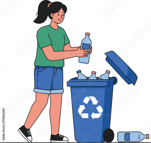 Girl Sorting Bottles for Recycling Day