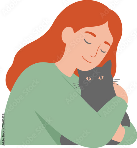 Young Woman Embraces Her Adorable Gray Cat