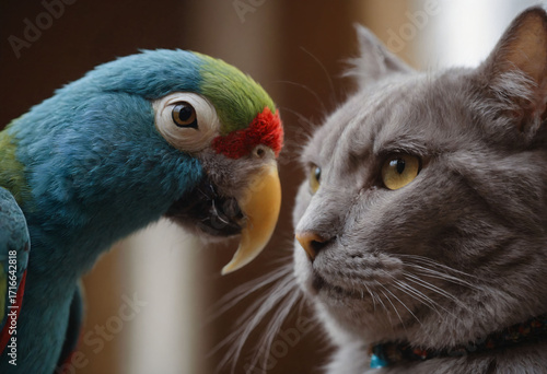 Cat and parrot