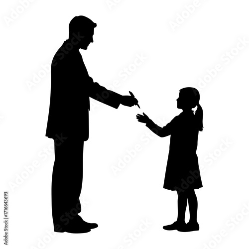 Man signs autograph for child silhouette signing