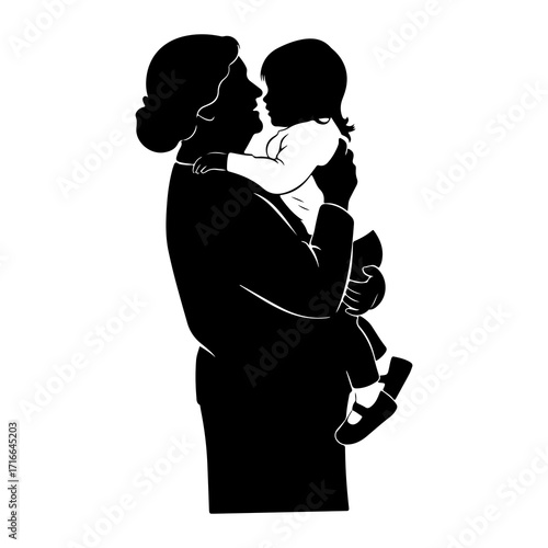Mother holding baby silhouette black and white