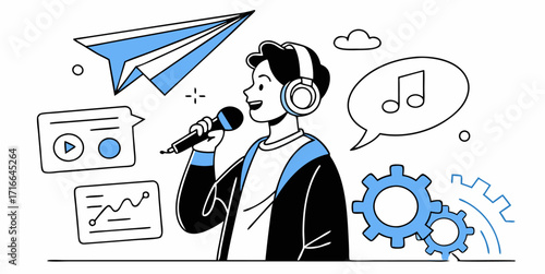 Engaging podcaster sharing insightful content with modern technology, captivating listeners and driving impactful discussions in the digital age