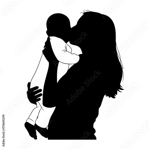 Mother holding baby silhouette black