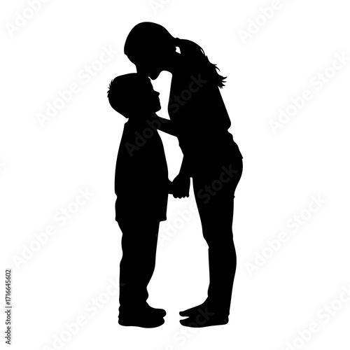 Mother kissing son silhouette love family
