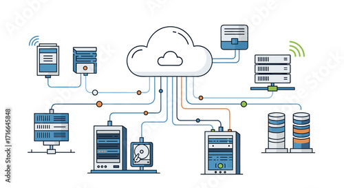 Cloud Computing Network Servers Connected Data Center Technology Concept