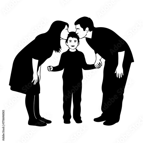 Parents kissing child on forehead family love