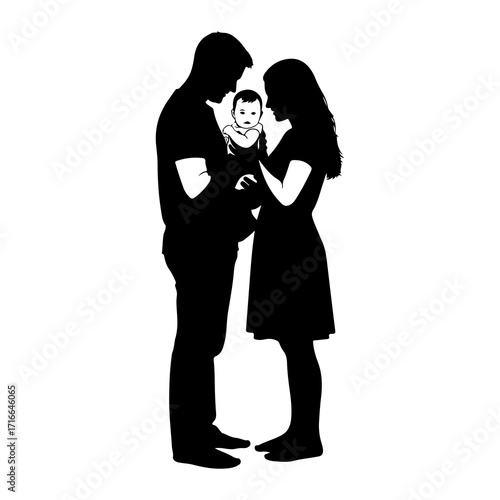 Parents holding baby silhouette family