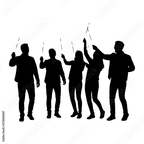 People celebrating with sparklers celebration black silhouette