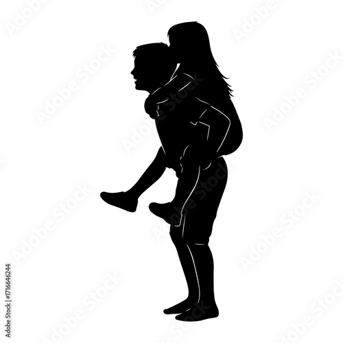 Piggyback ride silhouette girl